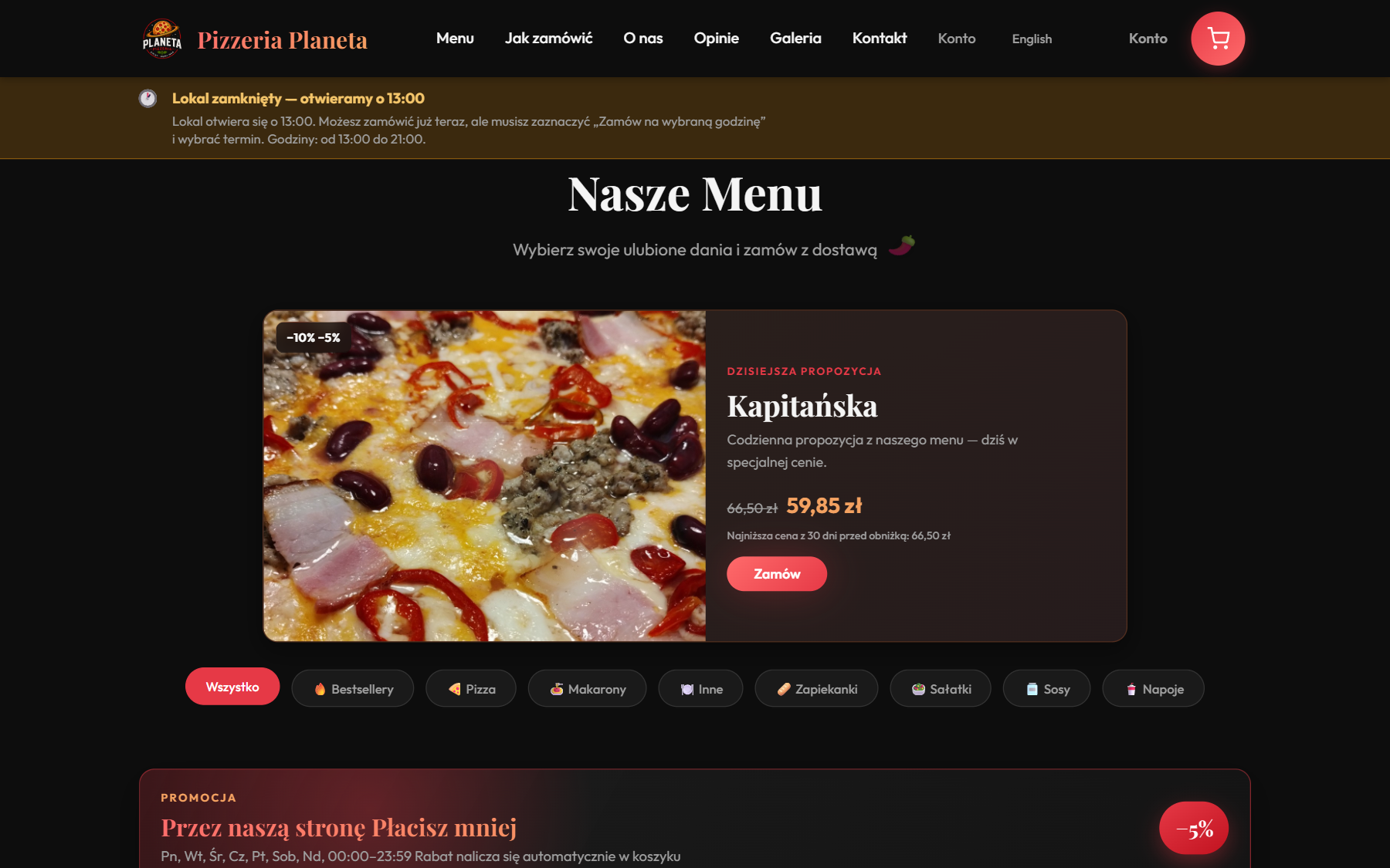 Pizzeria Planeta — system zamówień online